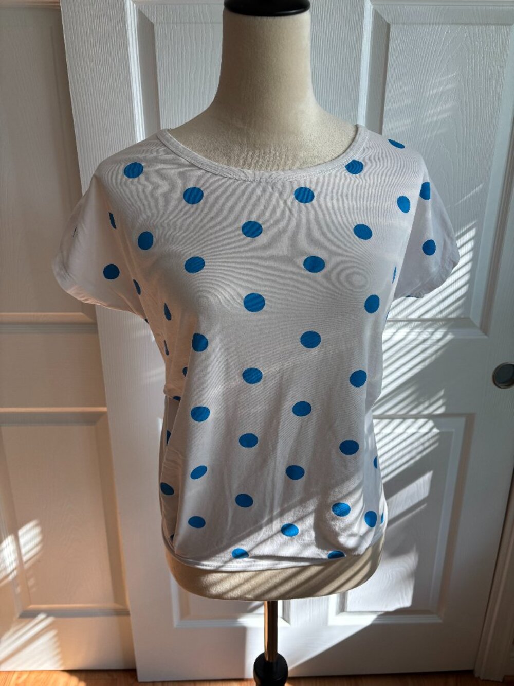 Fashion  Blue and White Polka Dot  Tee-Size Medium